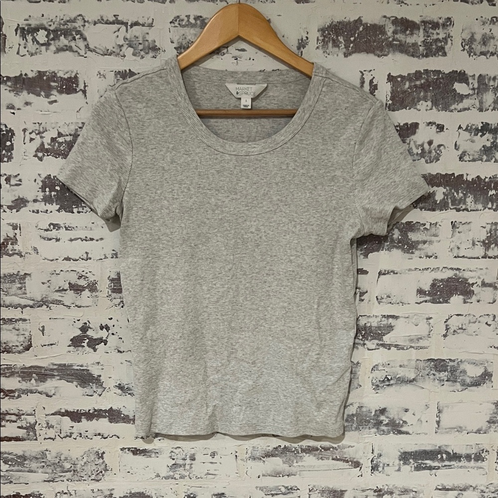 Light Gray Ribbed Short Sleeve Tee